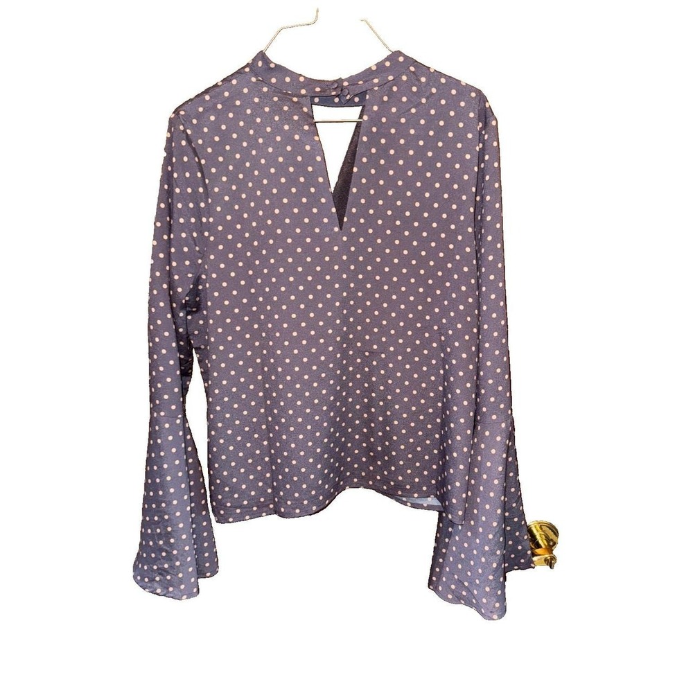 JOA Los Angeles Polka Dot Bell Sleeve Blouse Grey Mauve Boho BC6138 Womens L - Picture 5 of 7